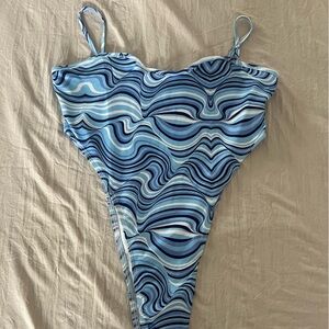 SHEIN Blue and White Swirl Pattern Bodysuit